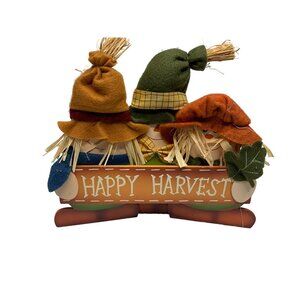 Happy Harvest Sign Scarecrow Family 11x9x3 Fall Halloween Decoration Stand Up
